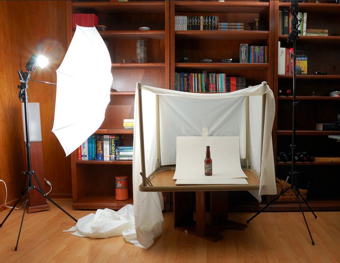 A diy product photography lightbox made from a shower curtain
