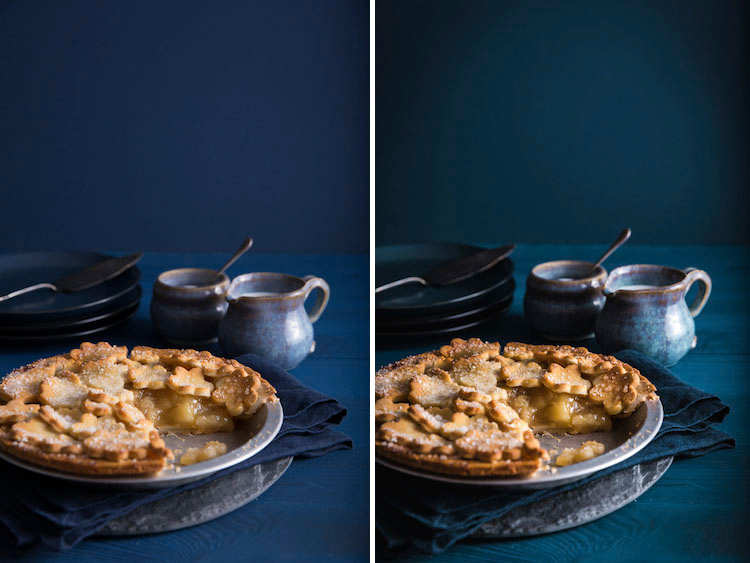 before and after editing food photography in Lightroom